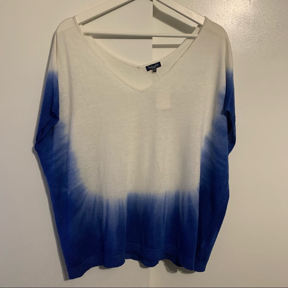 Splendid M dip dye dolman sleeve sweater cashmere blend White & Mediterranean - Picture 14 of 15